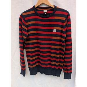 Bench Mens Stagger Print Crewneck Sweatshirt Sz M Orange Red Navy Preppy